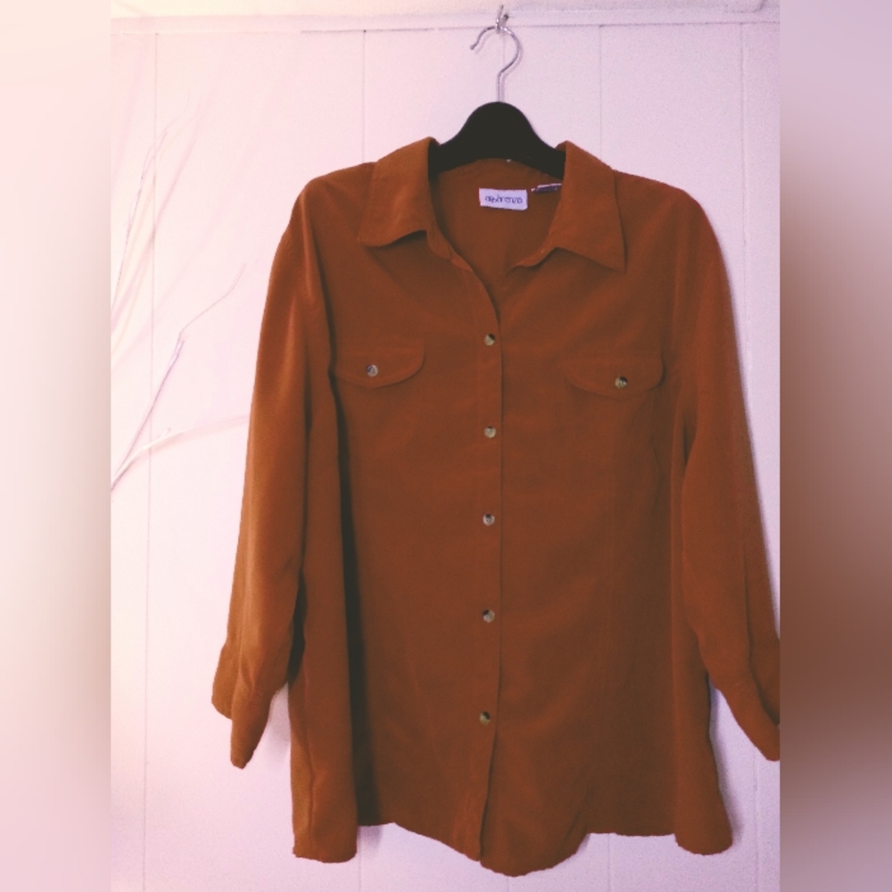 Apparenza rusty brown button top 2X.